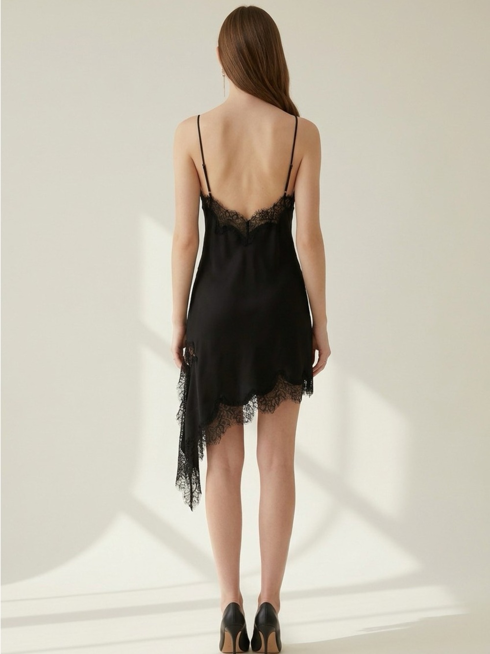 In A New York Minute Asymmetrical Lace Trim Mini Dress - Picture 7 of 14